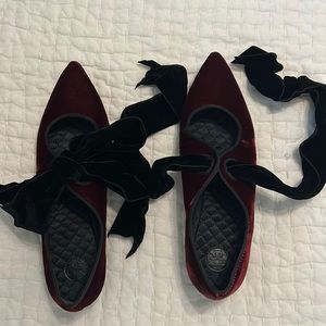Burgundy and black velvet Tory Burch flats